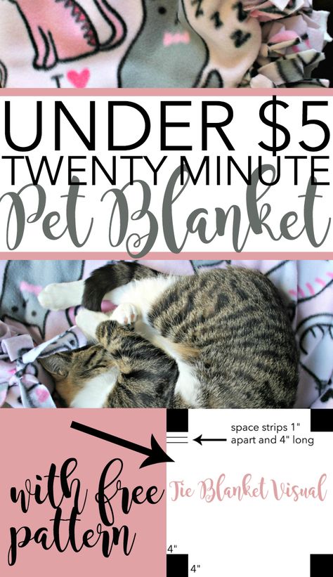 Under $5 Pet Blanket - Make it in 20 minutes! Diy Cat Blanket, Diy Dog Blankets, Crochet Cat Blanket, Diy Pet Bed, No Sew Fleece Blanket, Diy Pet Toys, Dog Blankets, Pet Projects, Cats Diy Projects