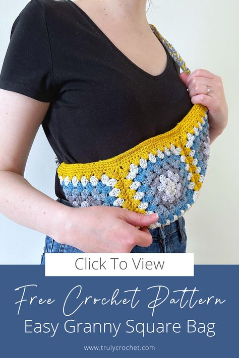 Granny Square Crossbody Bag Free Pattern, Simple Granny Square Crochet Bag, 4 Granny Square Bag, Granny Square Belt Bag, Crochet Cross Body Bag Pattern, Cross Body Bag Pattern Free Crochet, Crochet Granny Square Cross Body Bag, Granny Square Fanny Pack Pattern, Granny Square Crossbody Bag Pattern