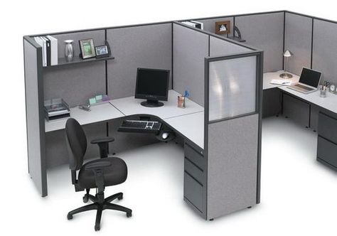 typical office cubicle 2015 Cubicle Shelves, Modern Office Cubicle, Office Cubicle Design, Cubicle Design, Corner Workstation, Work Cubicle, Upholstered Wall Panels, Cubicle Decor Office, Interior Kantor