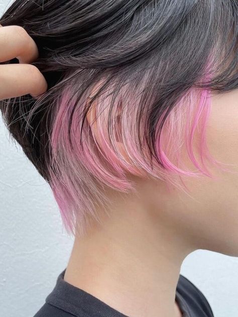 Pink Peekaboo Highlights for Short Hair Highlights For Short Hair, Pink Peekaboo Highlights, Blonde Peekaboo Highlights, Pink Peekaboo, Pink Short Hair, Short Purple Hair, Peekaboo Hair Colors, Purple Hair Highlights, Long Hair Highlights