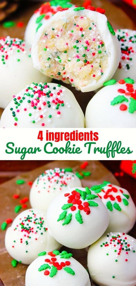 Christmas Cake Pops Recipe, Sugar Cookie Truffles, Easy Christmas Desserts, Cookie Truffles, Easy Holiday Cookies, Easy Christmas Candy Recipes, No Bake Sugar Cookies, Christmas Cakes Easy, Valentines Recipes Desserts