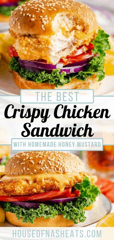 Crispy Chicken Sandwich Recipes, Homemade Chicken Sandwich, Buttermilk Crispy Chicken, Best Crispy Chicken, Homemade Honey Mustard Dressing, Buttermilk Marinated Chicken, Chicken Breast Sandwich, Crispy Chicken Sandwich, Crispy Chicken Burgers