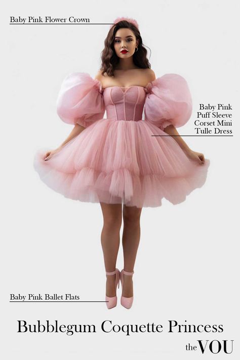 Birthday Wear Outfits, Bubblegum Coquette, Pink Tutu Outfit, Short Puffy Dresses, Event Clothes, Princess Dress Short, Birthday Frocks, Coquette Princess, Dressing Tips