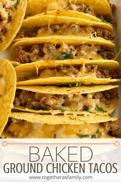 Ground Chicken Recipes Healthy, Chicken Recipes Baked, Corn Taco Shells, Ground Chicken Tacos, Baked Tacos, Crispy Corn, Corn Taco, Baked Chicken Tacos, Chicken Taco Recipes