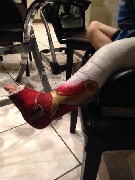 Over the holidays, my son got a hairline fracture a day at jumping on the trampolines... ;( So he got a full leg cast and I got paint creative... Iron Man is his favorite... Just a bootie... Hairline Fracture, Leg Cast, Trampolines, Athletic Men, My Son, Iron Man, Bootie, Stiletto Heels, Going Out