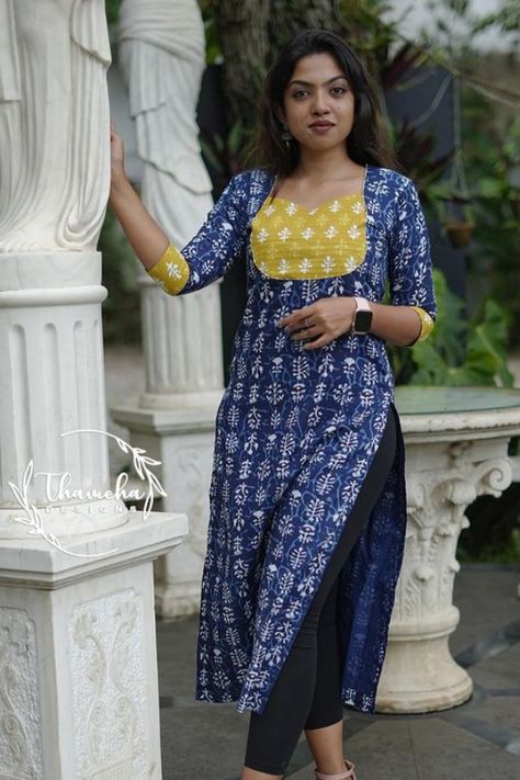 Salwar Yoke Patterns, Kurtha Designs Latest Cotton, Kurthi Top Design, Yoke Kurti Designs Cotton, Kurti Yoke Designs Latest, Kurti Stitching Design, Cotton Kurthi Models Latest Neck, Chudidar Neck Designs Latest Cotton, Necks For Kurtis