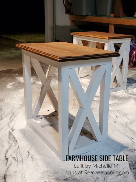 Michelle M, Modified Farmhouse Side Table 22feb21, Plans At Remodelaholic Farmhouse End Table Plans, Diy Side Table In Living Room Easy, Diy Farmhouse End Table, Farmhouse Furniture Plans, Diy End Table, End Table Plans, Farmhouse End Table, Diy Farmhouse Coffee Table, Rustic Farmhouse Furniture