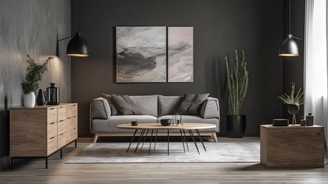 Grey Japandi Living Room, Dark Japandi, Japandi Room, Dark Color Schemes, Japandi Style Kitchen, Japandi House, Dark Grey Walls, Kitchen Interiors, Perfect Dark