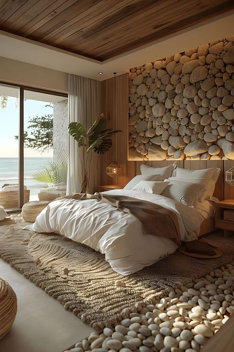 Bedroom Resort Design, Coastal Romantic Bedroom, Bedroom Inspirations Beach, Modern Beach House Bedroom, Queen Bedroom Ideas, Modern Mediterranean Bedroom, Modern Coastal Bedroom Ideas, Spa Bedroom, Apartment Remodel