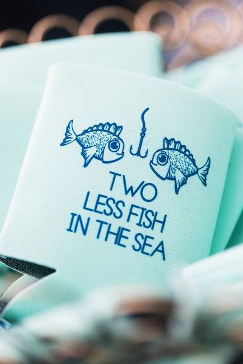 cute fish koozie beach wedding favor ideas Beach Engagement Party, Koozie Wedding Favors, Engagement Party Themes, Creative Wedding Favors, Fish In The Sea, Beach Wedding Favors, Cute Fish, Royal Caribbean Cruise, Favor Ideas