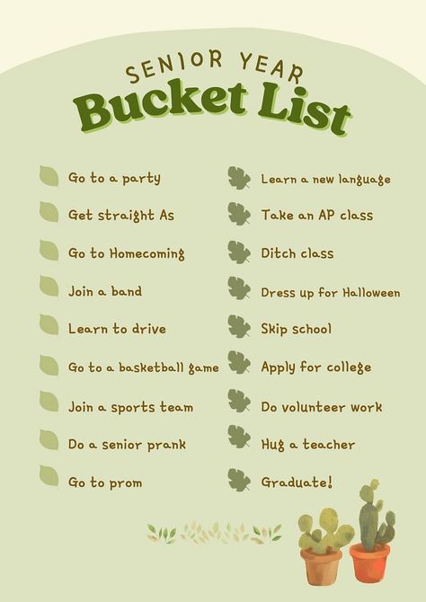 Senior Year Bucket List, Year Bucket List, Bucket List Planner, Senior Pranks, Skip School, List Planner, Learning To Drive, Notes Planner, Awesome Designs