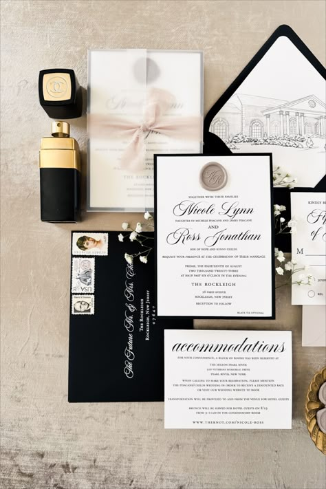 Black White And Champagne Wedding Invitations, Black And White Formal Wedding Invitations, Black And White Vintage Wedding Theme, Modern Formal Wedding Invitations, Black Wedding Invitation Suite, Classic Timeless Wedding Invitation, Classic White And Black Wedding, Sleek Wedding Invitations, Black And White Southern Wedding