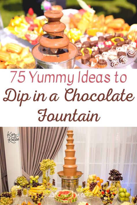 Trying to decide what to serve with chocolate fountain? Below are the traditional dippable ideas plus fun, unique foods to surprise your guests! Chocolate Fountain Wedding, Chocolate Fountain Bar, Chocolate Fountain Recipes, Dried Banana Chips, Strawberry Sugar Cookies, Charcuterie Appetizers, Traditional Ideas, Chocolate Fountain, Chipped Beef