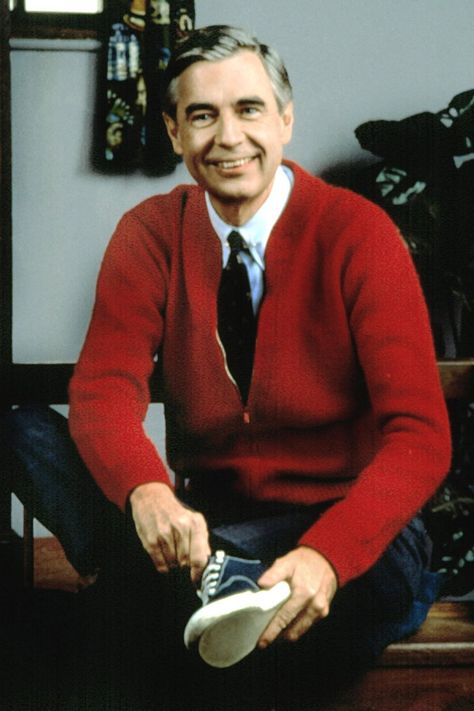 Aww! Chrissy Teigen Shared Why Mister Rogers Used to Announce He Was Feeding His Fish Blue Sweater Outfit, Neighborhood Friends, Mister Rogers Neighborhood, Mister Rogers, Fred Rogers, Mr Rogers, Tv Characters, Cool Halloween Costumes, Tie Shoes