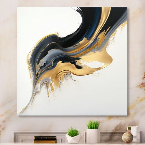 This beautiful Black, White And Gold Liquid Art I Canvas Art is printed using the highest quality fade resistant ink on canvas. Black Gold White Art, Gold Living, Acrylic Wall Decor, Liquid Art, Modern Framed Art, Black White And Gold, Apartment Bedroom, Modern Wall Art Canvas, Salon Ideas