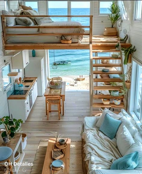 Design Casa Piccola, House Loft, Tiny House Inspiration, Dream Beach Houses, Cottage Interior, Coastal Bedrooms, Beach House Interior, Beach House Design, Tiny House Interior