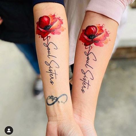 Soul Sister Tattoos, Cute Best Friend Tattoos, Friend Tattoos Small, Infected Tattoo, Matching Bff Tattoos, Matching Friend Tattoos, Matching Best Friend Tattoos, Bestie Tattoo, Poppies Tattoo