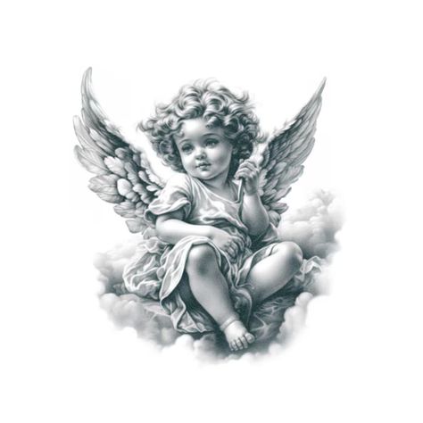 Cherub Neck Tattoo, Infant Memorial Tattoos, Baby Angel Tattoo For Men, Angel Tattoo Realistic, Baby Angel Tattoo Designs, Chicano Angel Tattoo, Heavenly Tattoos, Realistic Angel Tattoo, Chicana Tattoo Design