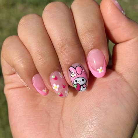 Sanrio My Melody Nails Nails Acrylic My Melody, Hello Kitty Nails My Melody, Cute Sanrio Nail Ideas, My Melody Nail Designs, Simple Hello Kitty Nails Acrylic, My Melody Gel Nails, Pretty Nails Hello Kitty, Nail Ideas Hello Kitty Simple, Nail Designs My Melody