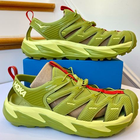 Brand New In Box ! No Flaws. Authentic Hoka One One Hopara Hiking Sandal Unisex Size 11 Men / 12 Women Color Is: Dark Citron / Luminary Green Color Code: Dclg Msrp: $135 + Tax Sold Out / Discontinued Style. “A True Outdoor Explorer, The Hopara Easily Navigates Through Any Terrain Wet Or Dry. Designed Through The Hoka Lens, This Shoe Will Blow Other Mountain Sandals Out Of The Water. The Hopara Has A Synthetic Upper With Strategic Cutouts For Drainage While Still Providing A Secure Lockdown. It I Hoka Sandals, Hoka Hopara, Green Color Code, Arcteryx Women, All White Sneakers, Hoka Shoes, White Running Shoes, Hiking Sandals, Hoka One One