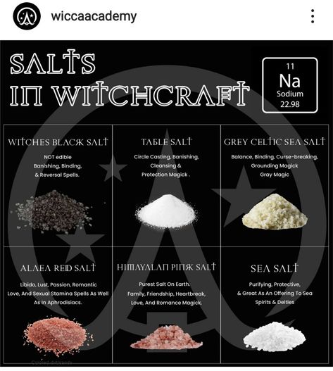 Salt Circle Protection Spell, Salt Types Witchcraft, What Is Cleansing Witchcraft, Salt Magick Uses, Different Salts Witchcraft, Salt Circle Protection, Black Salt Properties, Witchcraft Salt Types, Salt Properties Magic