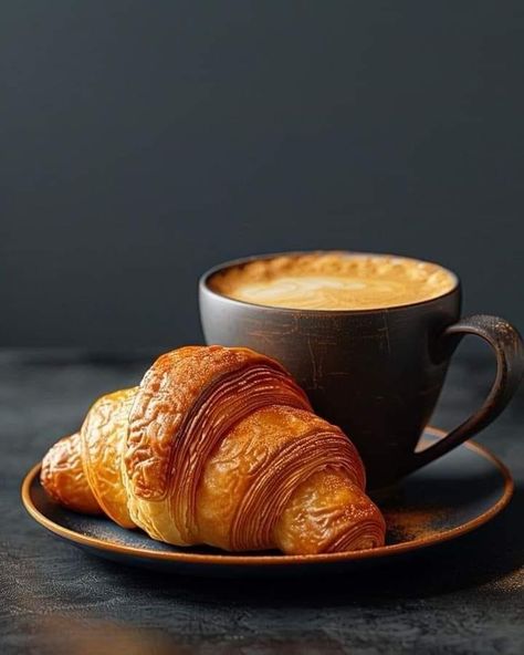 Croissant And Coffee Photography, Tea And Croissant, Cafe Drinks Photography, Coffee And Croissants Photography, Coffee Cup Photography, Croissant Photography, Croissant And Coffee, Morning Coffee Photography, Coffee And Croissants