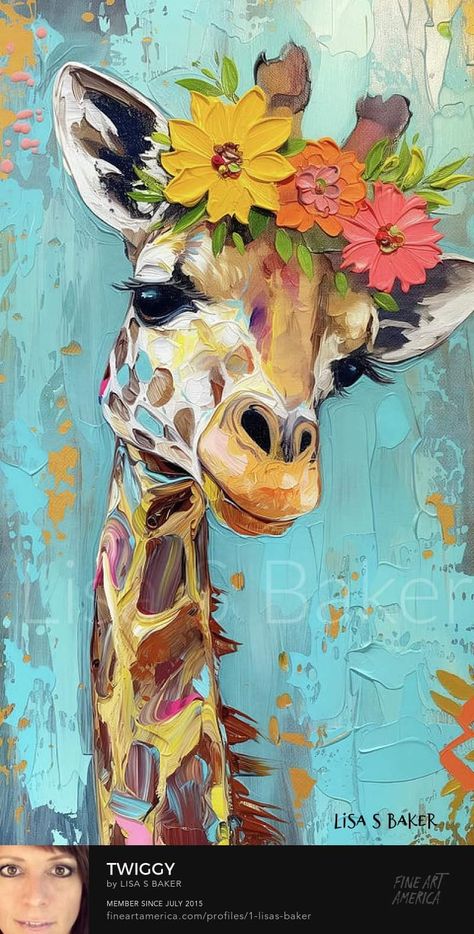 Lisa S Baker Art, Giraffe Oil Painting, Girafe Painting, Giraffe Painting Acrylic, Colorful Giraffe Painting, Unique Painting Ideas On Canvas, Giraffe Paintings, Painting Giraffe, Painted Giraffe