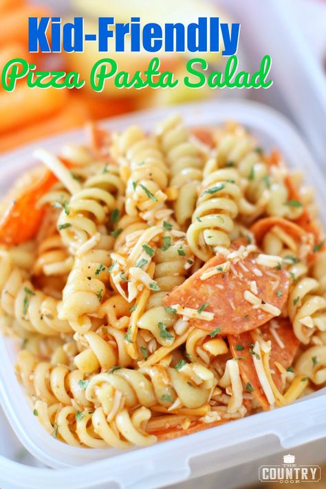 Kid-Friendly Pizza Pasta Salad recipe from The Country Cook Pizza Pasta Salad, Pasta Salad For Kids, Pasta Recipes For Kids, Pizza Pasta Recipe, Kids Pasta, Pasta Lunch, Kids Cooking Recipes, Country Cook, Cold Pasta