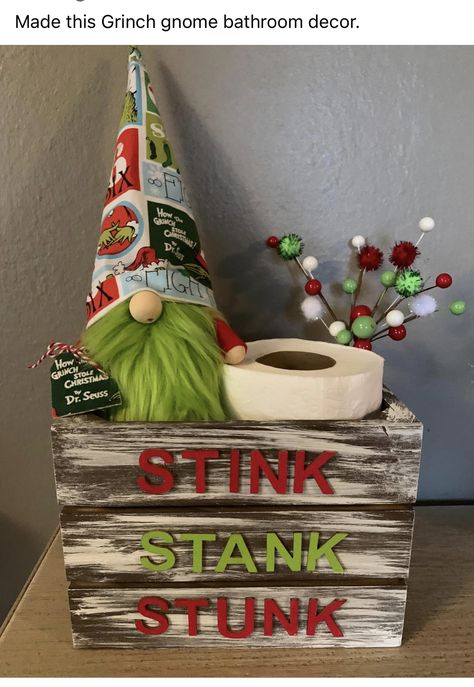 Gnome Bathroom, Grinch Bathroom, Wooden Grinch, Grinch Gnome, Grinch Stuff, Grinch Crafts, Grinch Decorations, Grinch Christmas Party, Christmas Ideas Gifts