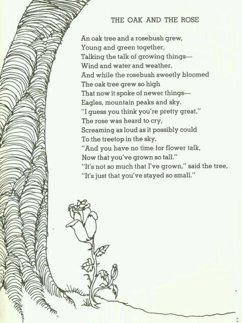 The Oak And The Rose by Shel Silverstein Poems About Beauty, Shel Silverstein Quotes, Silverstein Poems, Shel Silverstein Poems, Shel Silverstein, Growing Pains, The Poem, Lessons Learned In Life, A Poem