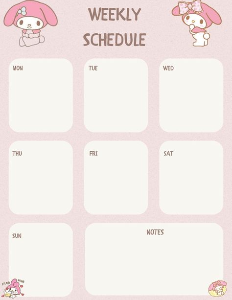 Kawaii Templates Free Printables, Sanrio Schedule Template, Kawaii Weekly Planner Template, Sanrio Digital Planner, Pink Calendar Template, Cute Weekly Planner Template Aesthetic, Pink Weekly Planner Template, Sanrio Planner Printables, Hello Kitty Planner Template