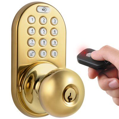 Milocks Keyless Electronic Door Knob with Remote Finish: Polished Brass Home Office Doors, Keypad Door Locks, Door Knob Lock, Baldwin Door Hardware, Keyless Entry Door Locks, Entry Door Locks, Digital Door Lock, Refinish Kitchen Cabinets, Nickel Hardware