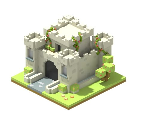 Simple Castle, Voxel Games, 3d Castle, Cube World, Voxel Art, Minecraft Castle, Pixel Art Characters, Isometric Art, Isometric Illustration