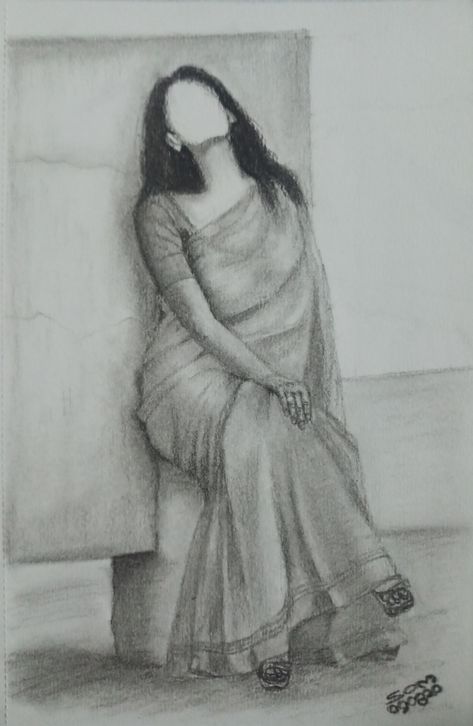 How To Draw Saree Sketch, Feminine Sketch Art, Drawing Illustrations Sketches, Saree Drawing Sketches Pencil, Girl In Saree Drawings, Photos For Sketching, Saree Pencil Drawing, Girl In Saree Sketch, Women In Saree Pencil Sketch