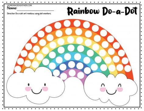 Rainbow Dot Printable, Rainbow Template Printable Kids, Rainbow Craft For Kindergarten, Rainbow Activities Preschool Printables, Rainbow Dot Art Printable Free, Rainbow Preschool Activities Free Printables, Rainbow Activity For Kids, Rainbow Worksheet Preschool, Rainbow Art Preschool