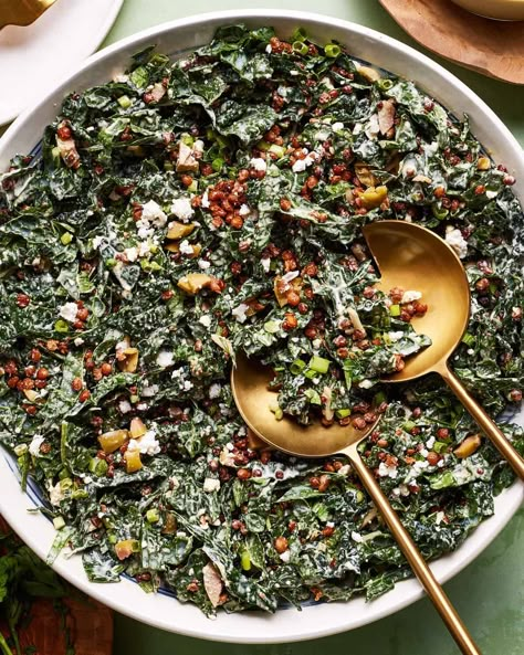 Crispy Lentil Salad with Lemon-Tahini Dressing Crunchy Lentil Salad, Simple Lentil Salad, Crispy Lentil Salad, Crispy Quinoa Salad, Greek Lentil Salad, Kale Dinner, Crispy Lentils, Best Kale Salad, Granola Dessert