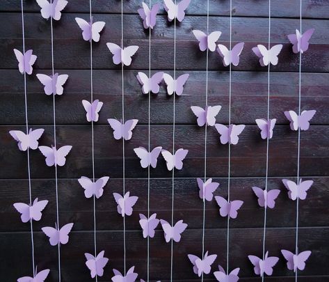 Lilac Butterfly Garland Birthday Party Garland Baby Shower - Etsy Lilac Baby Shower Ideas, Purple Butterfly Quinceanera Theme, Paper Butterfly Garland, Lilac Baby Shower, Butterfly Backdrop, Deco Violet, Lila Party, Butterfly Themed Birthday Party, Lilac Butterfly