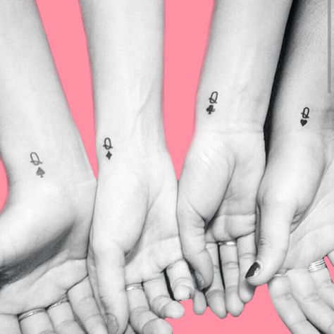 4 Best Friends Tattoos, Matching Sister Tattoos For 4 Sibling, 4 Group Tattoo Ideas, Tattoo Ideas For Groups Of 4, Matching Tattoos For Groups Of 4, Friend Tattoos Group, Matching Tattoos For 4 Sisters, Group Of 4 Tattoo Ideas, 4 Friend Tattoos