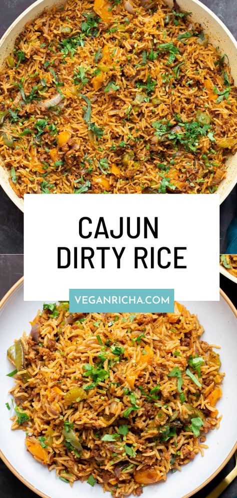 This vegan Cajun Dirty Rice is an easy one-pot dish that can be enjoyed as a main or side and can be made days in advance. Vegan Dirty Rice Recipe, Cajun Rice Recipe, Chickpea And Rice, Cajun Dirty Rice, Chickpea Rice, Vegetarian Rice Recipes, Vegan Cajun, Cajun Rice, Dirty Rice Recipe