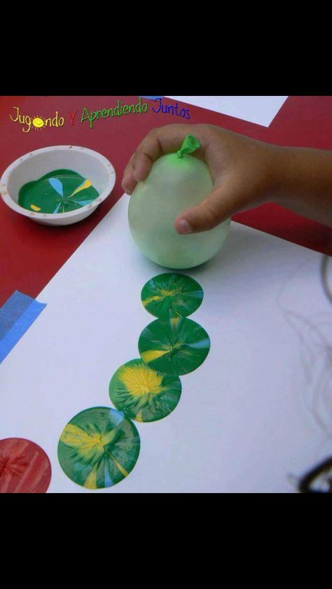 Painting with a balloon Oppgaver For Barn, Aktiviti Prasekolah, Kerajinan Diy, Diy Paintings, Aktiviti Kanak-kanak, Balloon Painting, Painting Activities, Aktivitas Montessori, The Very Hungry Caterpillar