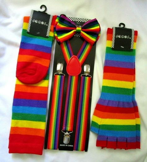 Rainbow Closet, Bow Poster, Rainbow Stuff, Gay Outfits, Clown Core, Scene Accessories, Happy Monster, Yashiro Nene, Bowtie And Suspenders