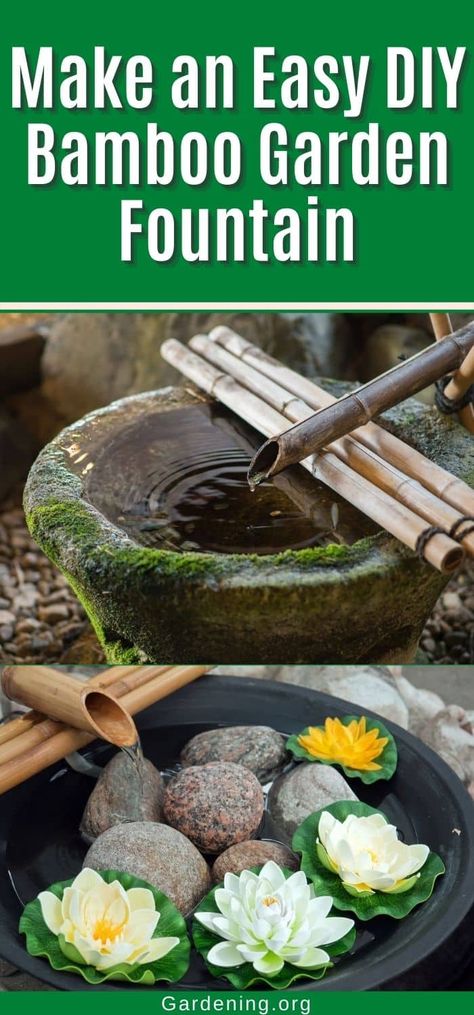 Bamboo Pond Fountain, Easy Diy Water Fountain, Bamboo Fountain Ideas, Bamboo Fountain Diy, Bamboo Water Feature, Diy Bamboo Projects, Japanese Water Feature, Chinese Fountain, Outside Fountains