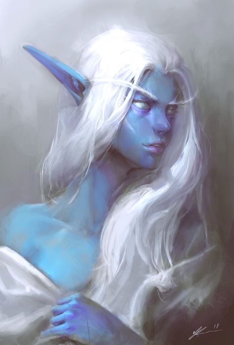 Elves Art, Elf Illustration, Blue Elf, Water Elf, Winter Elf, Space Elf, Winter Elf Dnd, Winter Eladrin Dnd, Snow Elves Art