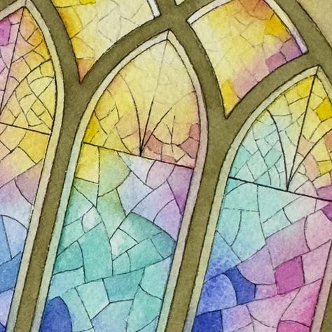 Varia Fedotova on Instagram: "Stained Glass Window in Watercolors🎨🖌️ Stay tuned for tutorial of this painting 😊 #art #artist #artistsoninstagram #artwork #watercolours #watercoloring #artprocess #paintingprocess #holbeinwatercolors #stainedglass #window #windowart #stainedglasswindow #aestheticart" Paintings Of Stained Glass Windows, Watercolor Window, Stained Glass Watercolor Painting, Watercolor Stained Glass Painting, Stained Glass Window Illustration, Watercolor Stained Glass Effect, Landscape Stained Glass Window, Stained Glass Watercolor, Window Art