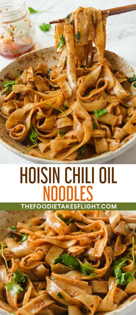 Hoisin Chili Oil Noodles Recipes With Hoisin Sauce, Chili Oil Noodles, Vegetarian Chinese Recipes, Vegan Noodles Recipes, Easy Asian Noodles, Oil Noodles, Chili Oil Recipe, Coleslaw Recipe Easy, Easy Chinese Recipes