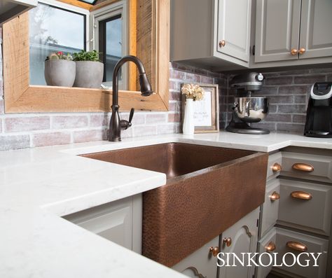 Sinkology + Pfister Design Kits make installing your new dream farmhouse kitchen sink an easy possibility. Dream Farmhouse Kitchen, Copper Kitchen Sink Farmhouse, Farmhouse Kitchen Inspiration, Dream Farmhouse, Apron Sink Kitchen, Farmhouse Apron, Farmhouse Aprons, Bowl Kitchen Sink, Single Bowl Kitchen Sink