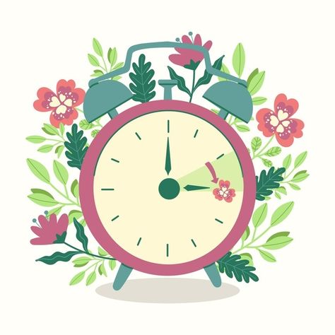 Hand-drawn spring time change illustrati... | Free Vector #Freepik #freevector #floral #flower #clock #hand-drawn Cute Clock Drawing, Change Illustration, Clock Illustration, Clock Drawings, Clock Flower, Flower Clock, Cute Clock, Time Change, Baby Door