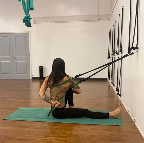 Yoga Rope Wall, Iyengar Yoga Poses, Dharma Yoga Wheel, Yoga Rope, Dharma Yoga, Home Dance Studio, Wall Yoga, Rope Wall, Yoga Wheel