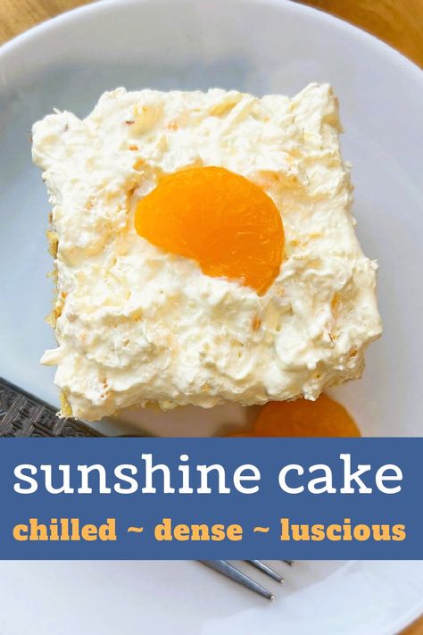 Sunshine Cake - Chef Alli Florida Sunshine Cake, Lemon Sunshine Cake, Sun Shine Cake, Sunkist Cake, Sunshine Desserts, Orange Sunshine Cake, Sunrise Cake, Sunshine Cake Recipe, Pineapple Sunshine Cake Recipe