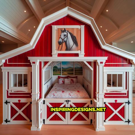 Horse Stable Bedroom Ideas, Girls Horse Bedroom Ideas, Horse Room Ideas, Horse Bedroom Ideas For Teens, Horse Bed, Horse Room Decor, Loft Beds For Teens, Horse Themed Bedrooms, Barn Bedroom